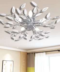 Plafoniera transparentă/albă brațe frunze cristal acrilic 5 becuri E14