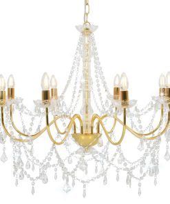 vidaXL Candelabru cu mărgele, auriu, 8 becuri E14