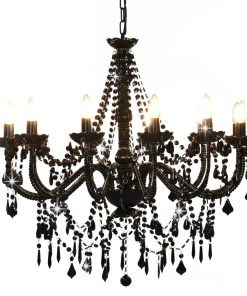 vidaXL Candelabru cu mărgele, negru, 12 becuri x E14
