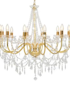 vidaXL Candelabru cu mărgele, auriu, 12 becuri E14