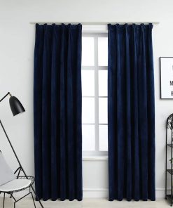 vidaXL Draperii opace 2 buc. albastru închis 140x245cm catifea cârlige