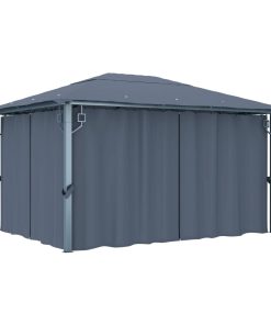 vidaXL Pavilion cu perdele, antracit, 400 x 300 cm, aluminiu