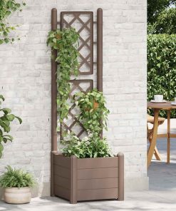 vidaXL Jardinieră de grădină cu spalier, cafeniu, 43x43x142 cm, PP