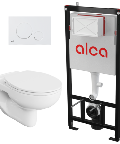 Set vas wc suspendat Base cu rezervor Alcadrain si Clapeta Alba