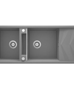 Chiuveta bucatarie compozit doua cuve si picurator, gri metalic, Deante Magnetic