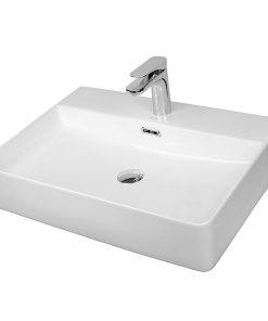 Lavoar pe blat alb lucios 52 cm, dreptunghiular, cu orificiu baterie, Fluminia Mercur
