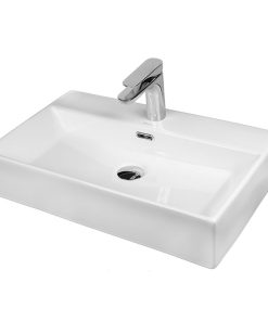 Lavoar pe blat alb lucios 60 cm, dreptunghiular, cu orificiu baterie, Fluminia Pluto