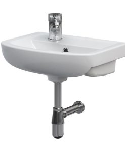 Lavoar suspendat alb 40 cm, asimetric, orificiu baterie stanga, Cersanit Arteco