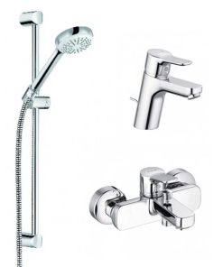 Set baterii baie 3 in 1 Kludi, Pure & Easy, baterie lavoar, baterie cada-dus, set dus - 376850565