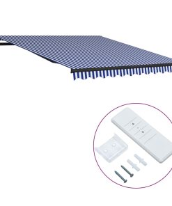 vidaXL Copertină retractabilă automat, albastru și alb, 300x250 cm