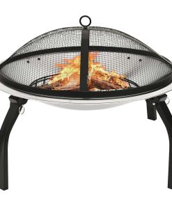 vidaXL Vatră de foc 2-în-1 cu grătar/vătrai, 56x56x49 cm, oțel inoxidabil