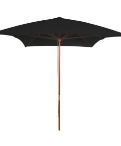 vidaXL Umbrelă de soare cu stâlp din lemn, negru, 200x300 cm