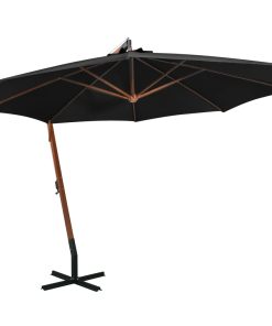 vidaXL Umbrelă suspendată cu stâlp, negru, 3,5x2,9 m, lemn de brad