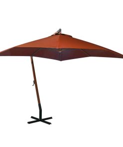 vidaXL Umbrelă în consolă cu stâlp, cărămiziu, 3x3 m, lemn de brad