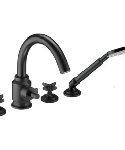 Baterie baie cu montare pe cada, para de dus inclusa, culoare neagra, Temisto