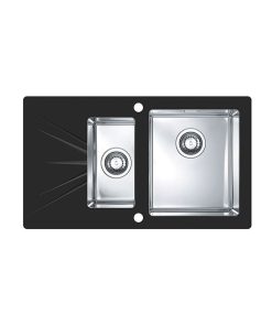 Chiuveta bucatarie inox doua cuve si sticla securizata neagra, cuva dreapta, Alveus Karat 20