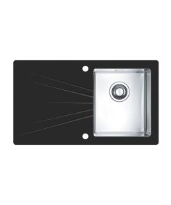 Chiuveta bucatarie inox satinat cu sticla securizata neagra, cuva dreapta, Alveus Karat 10