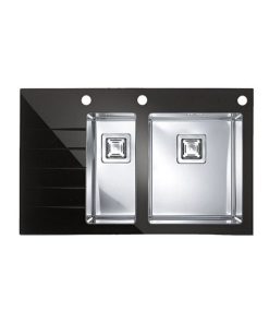 Chiuveta bucatarie neagra sticla si inox, cuva dreapta, Alveus Crystalix 20