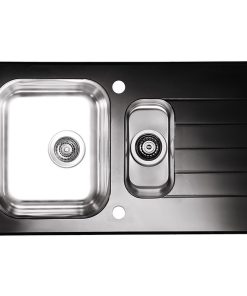 Chiuveta bucatarie inox doua cuve si sticla securizata neagra Alveus Glassix 20