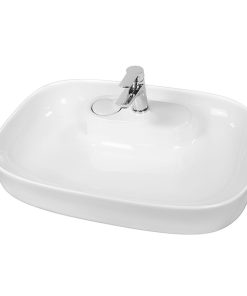 Lavoar pe blat alb lucios, dreptunghiular, 60 cm, Fluminia Pallas-V, ventil cu capac ceramic inclus