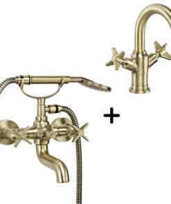 Set baterie cada culoare bronz si baterie lavoar cu ventil click-clack Deante, Temisto