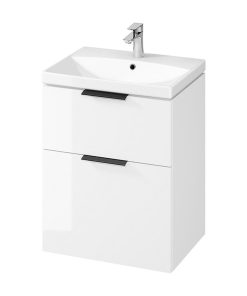 Set dulap baie suspendat 2 sertare cu lavoar Cersanit City inclus, 60 cm, alb