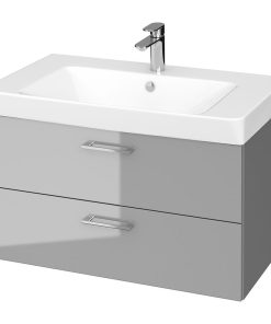 Set dulap baie suspendat Lara 2 sertare cu lavoar Cersanit Mille Slim, 80 cm, Gri