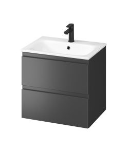 Set dulap baie suspendat 2 sertare cu lavoar Cersanit Moduo 2 inclus, 60 cm, antracit mat