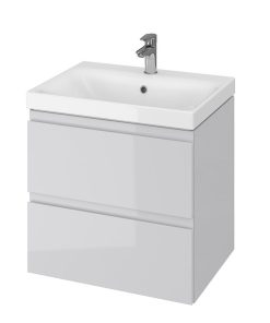 Set dulap baie suspendat 2 sertare cu lavoar Cersanit Moduo inclus, 60 cm, gri