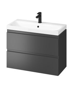 Set dulap baie suspendat 2 sertare cu lavoar Cersanit Moduo inclus, 80 cm, antracit mat, montat
