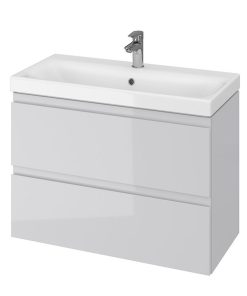 Set dulap baie suspendat 2 sertare cu lavoar Cersanit Moduo Slim inclus, 80 cm, gri