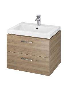 Set dulap baie suspendat 2 sertare Lara cu lavoar Como inclus, 60 cm, nuc