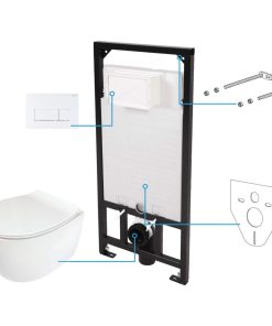 Set vas wc cu capac soft close, rezervor incastrat, clapeta de actionare alba si izolare fonica Deante Silia