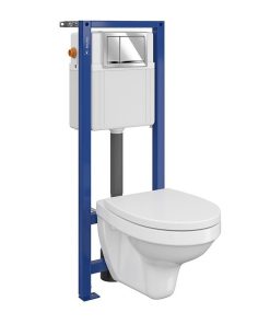 Set vas wc suspendat Delfi cu capac soft close, rezervor incastrat System 01 si clapeta crom lucios