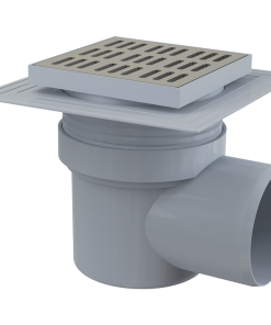 Sifon pardoseala cu gratar otel inoxidabil, 150x150 mm iesire laterala si guler izolatie Alcadrain APV12