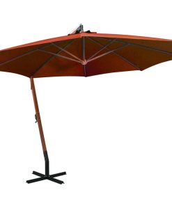 vidaXL Umbrelă în consolă cu stâlp, cărămiziu, 3,5x2,9 m, lemn de brad