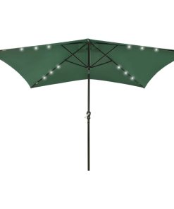 vidaXL Umbrelă de soare cu stâlp din oțel & LED-uri, verde, 2x3 m