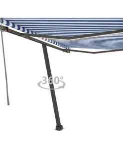 vidaXL Copertină automată cu senzor vânt&LED, albastru&alb, 350x250 cm