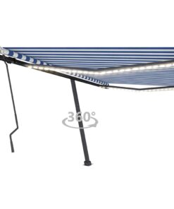 vidaXL Copertină retractabilă manual cu LED, albastru&alb, 450x300 cm