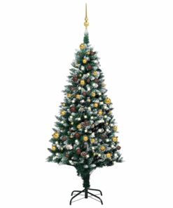 vidaXL Brad Crăciun artificial pre-iluminat globuri/conuri pin, 180 cm