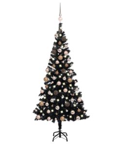 vidaXL Brad Crăciun pre-iluminat cu set globuri, negru, 180 cm, PVC