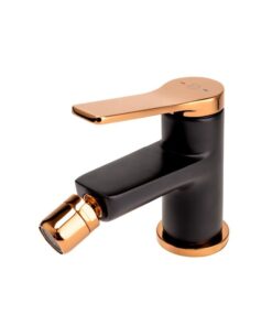 Baterie bideu FDesign Seppia cu ventil, negru mat rose gold lucios