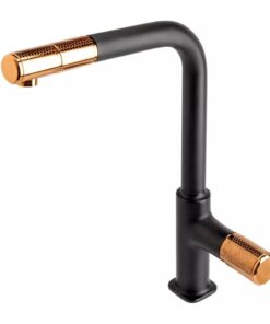 Baterie chiuveta bucatarie cu dus extractibil FDesign Ardesia, negru mat rose gold lucios