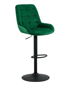 Scaun bar tapițat, înălțime reglabilă, rotativ, suport picioare, catifea, verde, ABS 145