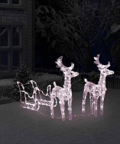 vidaXL Decorațiune de Crăciun reni și sanie 160 LED-uri 130 cm acril