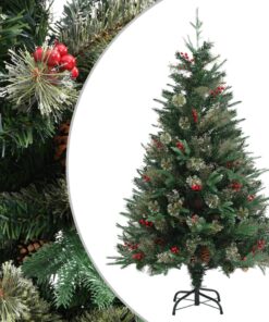 vidaXL Brad de Crăciun cu conuri de pin, verde, 120 cm, PVC&PE