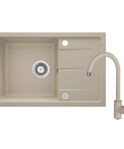 Set chiuveta bucatarie compozit cu picurator si baterie nisip Deante, Leda