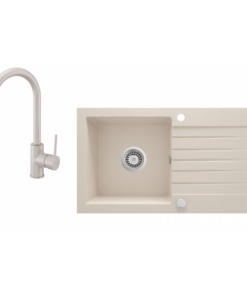 Chiuveta bucatarie compozit cu picurator si baterie bej Deante, Zorba