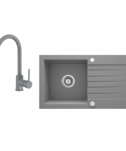 Chiuveta bucatarie compozit cu picurator si baterie gri Deante, Zorba