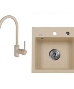 Chiuveta bucatarie compozit si baterie nisip Deante, Zorba